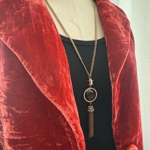 J. Crew Elegant Antique Gold and Black Tassel Necklace. Missing 1 Rhinestone